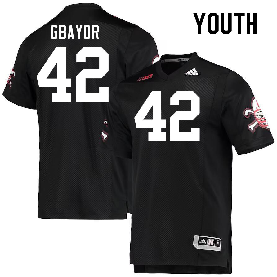 Youth #42 Mikai Gbayor Nebraska Cornhuskers College Football Jerseys Stitched Sale-Black